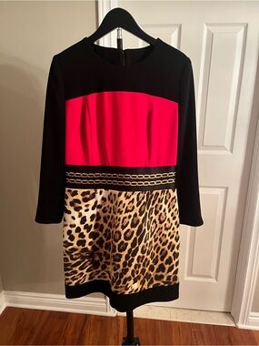 Class Roberto Cavalli Black,Red & Leopard Print Mini Dress